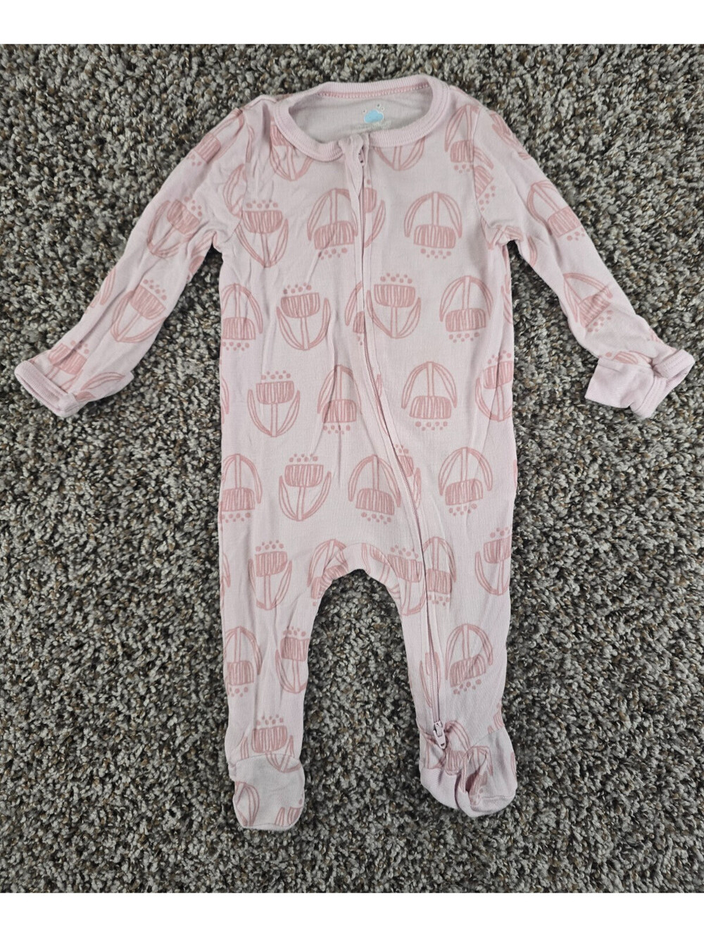 Cloud Island Baby Girls Sz 0-3M Zip Up Footed One Piece Light Pink Floral